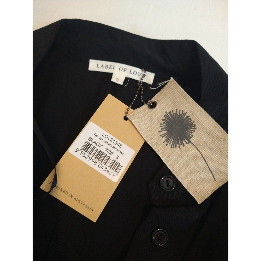 NWT Label of Love Dress Sz S Black Button Flap lagenlook Bell Sleeve 100% Tencel - Picture 11 of 16